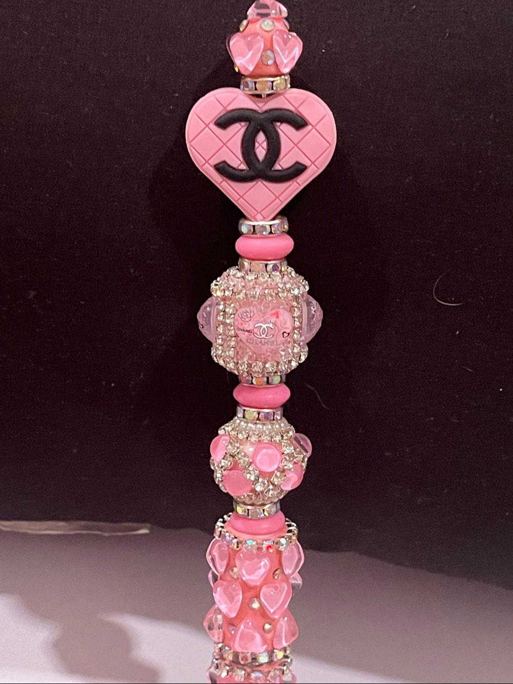 Designer inspired Pink Heart Logo silicone focal fancy Beaded pen